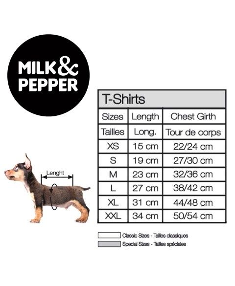 Guide des tailles T-Shirts pour chiens - Milk&Pepper