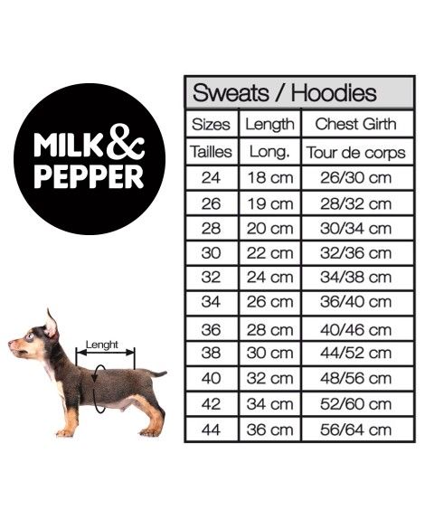 Guide des tailles sweat pour chien - Milk&Pepper