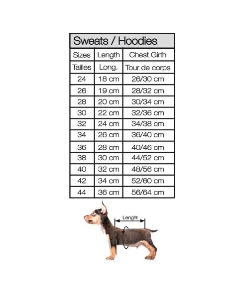 Guide des tailles sweats pour chien - Milk&Pepper
